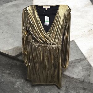 Michael Kors Gold Metallic Wrap Dress